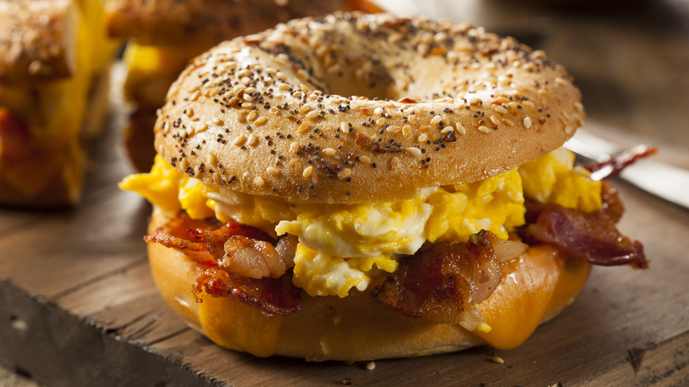 bacon, egg, and cheese on a bagel