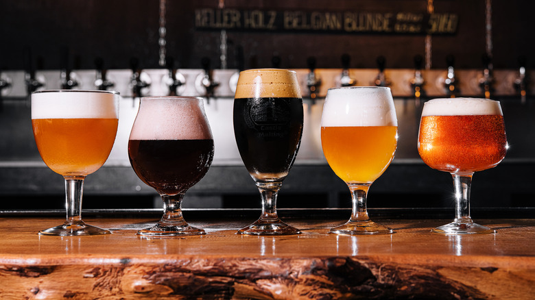 Beers on brewery counter