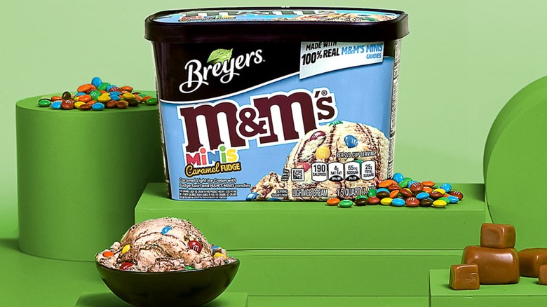 Breyers M&Ms minis caramel fudge ice cream