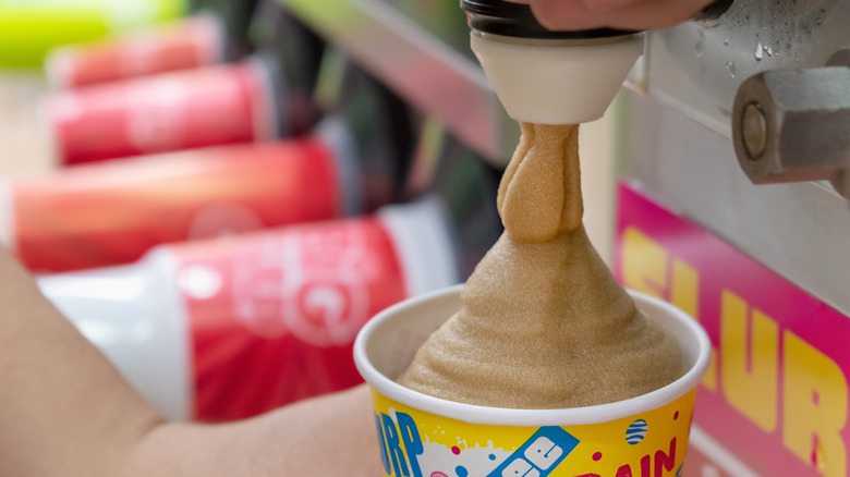 Slurpee dispensing into cup close-up