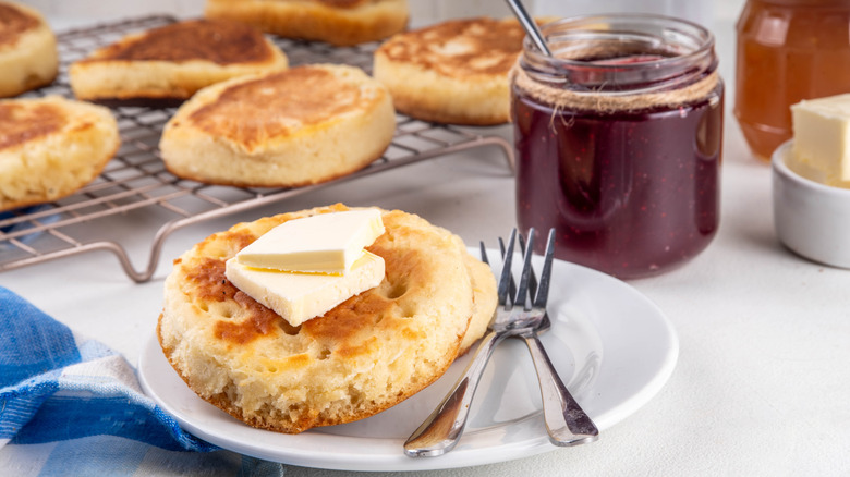 Crumpet topped with butter