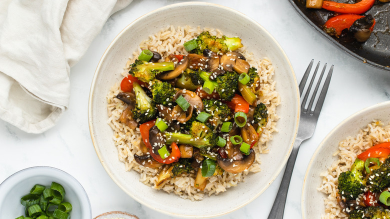 Finished broccoli mushroom stir-fry