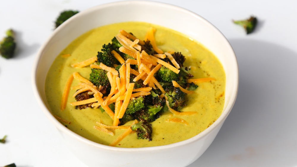 broccoli cheddar soup recipe served in a bowl