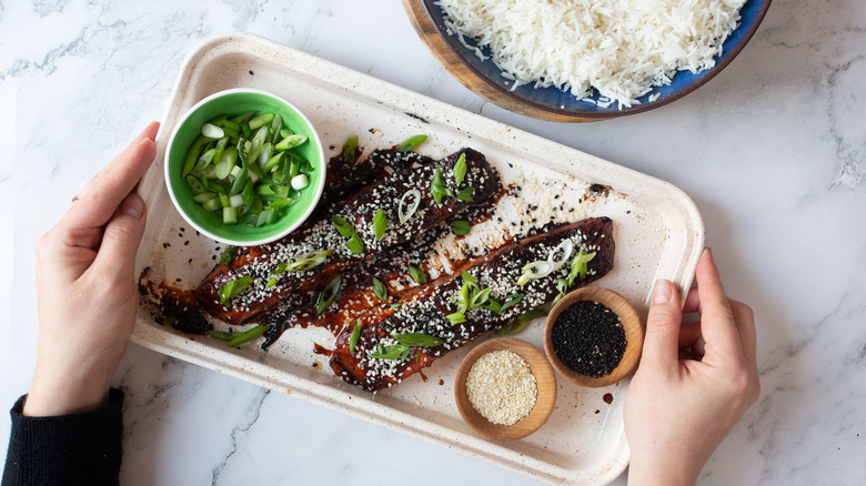 miso salmon with toppings