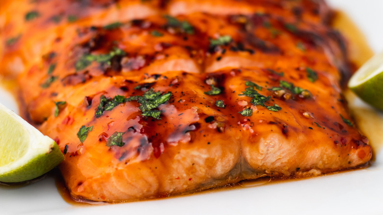 Close up of sweet chili salmon