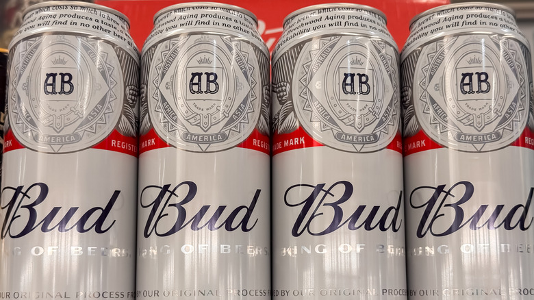 Tall cans of Budweiser.