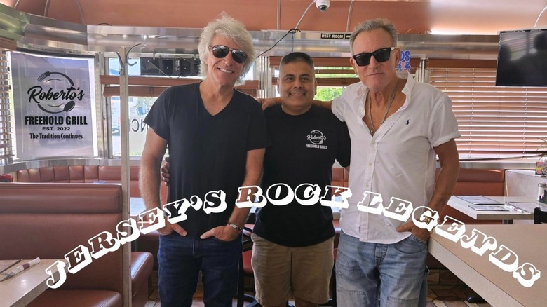 Jon Bon Jovi and Bruce Springsteen with Roberto's Freehold Grill owner Roberto Diaz