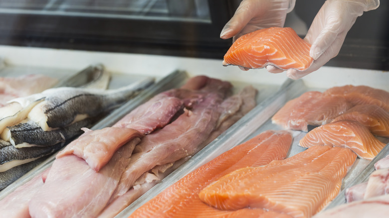 seafood in display case