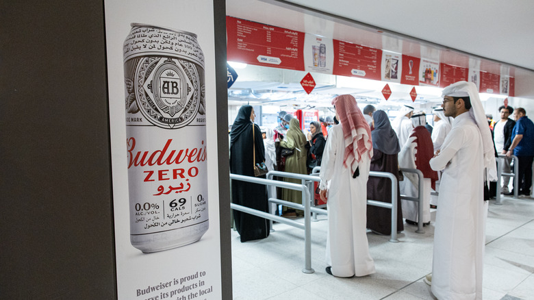 People purchasing beverages at Qatar stadium