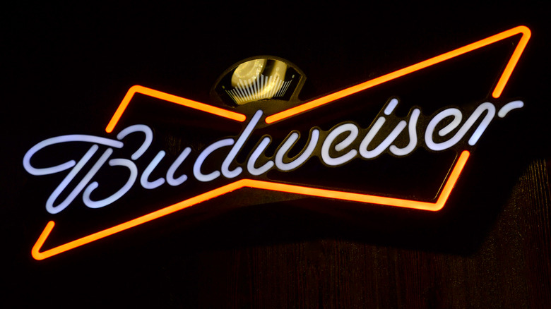 A Budweiser beer sign