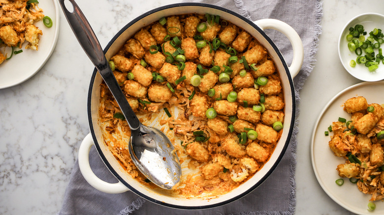 tater tot casserole in pan