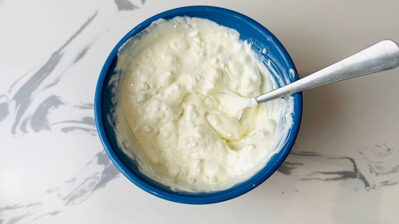 Blue cheese dressing in bowl