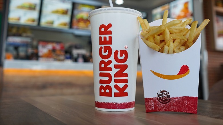 Burger King drink and fries in Burger King restaurant