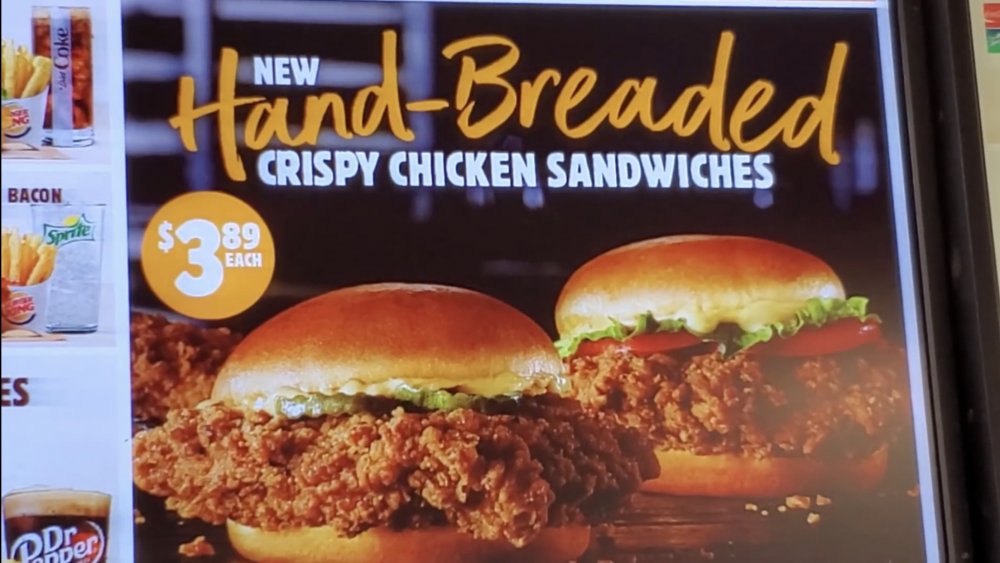 Burger King menu with new crispy chicken sandwich