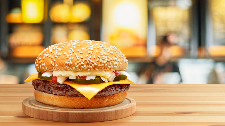 Cheeseburger on table