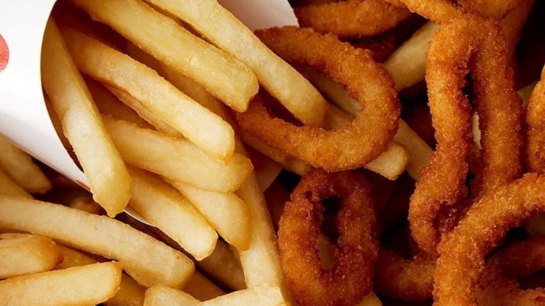 french fries and onion rings