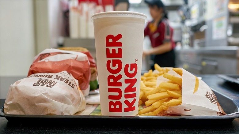 Burger King meal on black tray