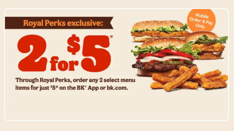 Burger King 2 For $5 Mix n Match Royal Perks deal