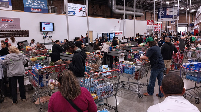 Long lines at a Costco warehouse location