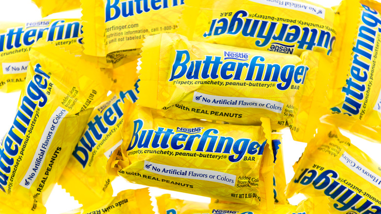 Mini Butterfinger bars on white background