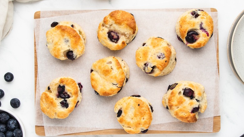 blueberry scones on a cutting board