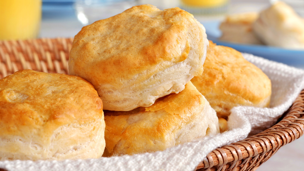 Basket full of flaky biscuits