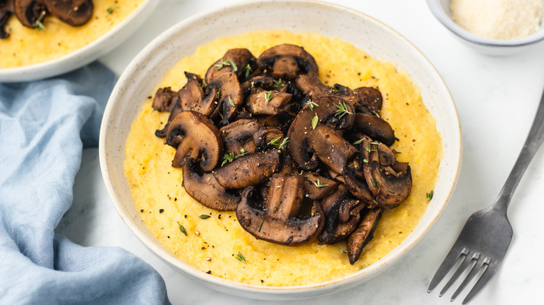 polenta with mushrooms in bowl