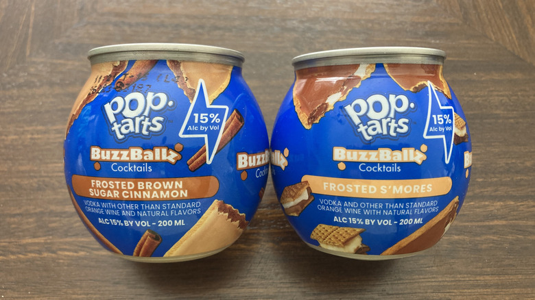 Two cans of Pop-Tarts BuzzBallz flavors