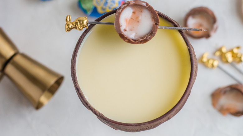 cadbury egg martini in glass 