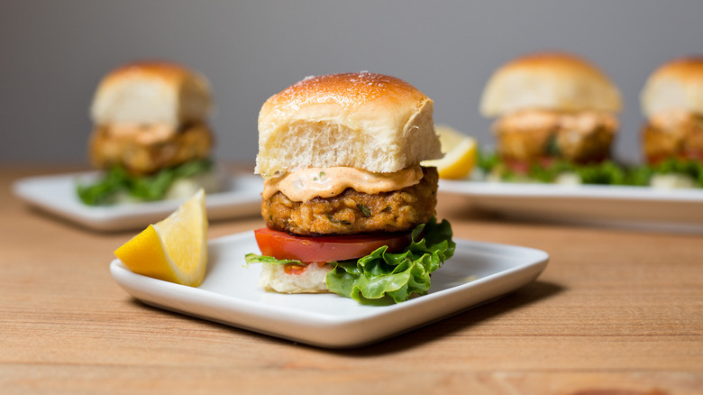 crab cake sliders on table
