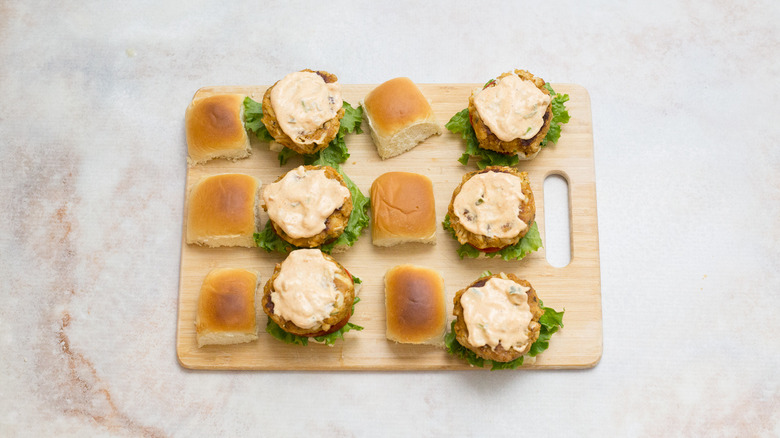 crab cake sliders on board
