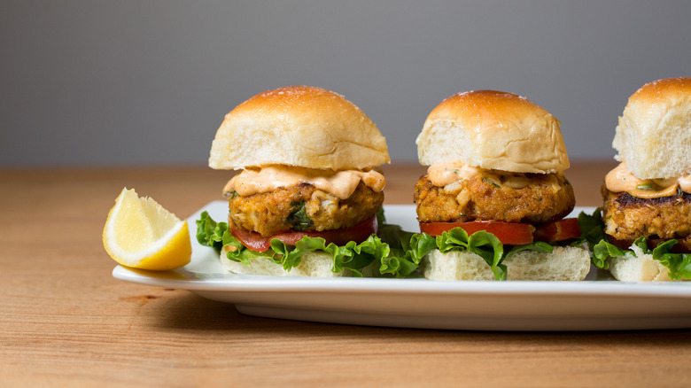 crab sliders served on table