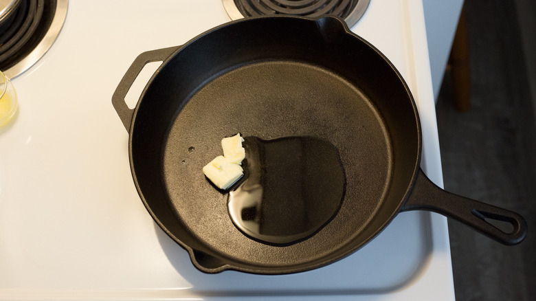 butter and oil in pan