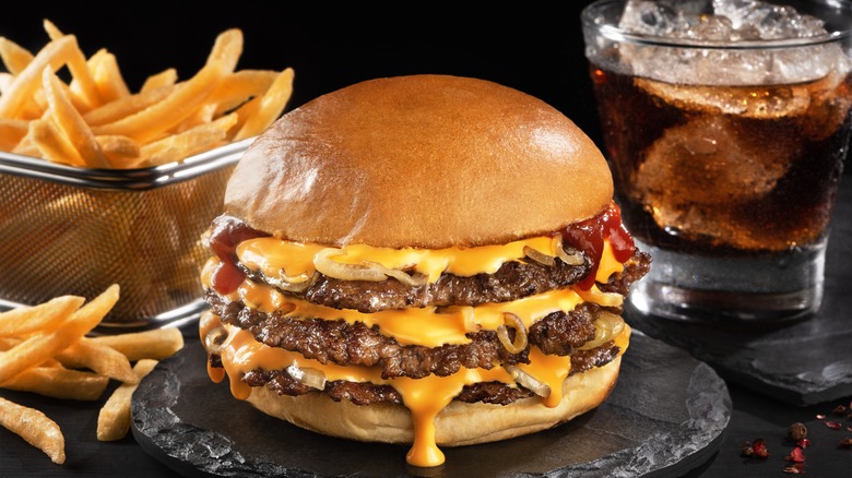 Burger, fries, and a soda