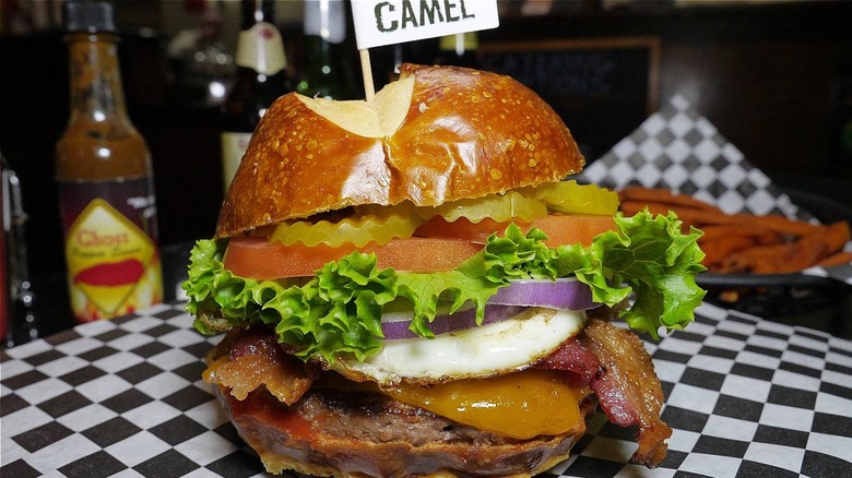 camel burger with all the fixings