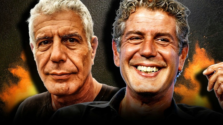side by side photos of Anthony Bourdain