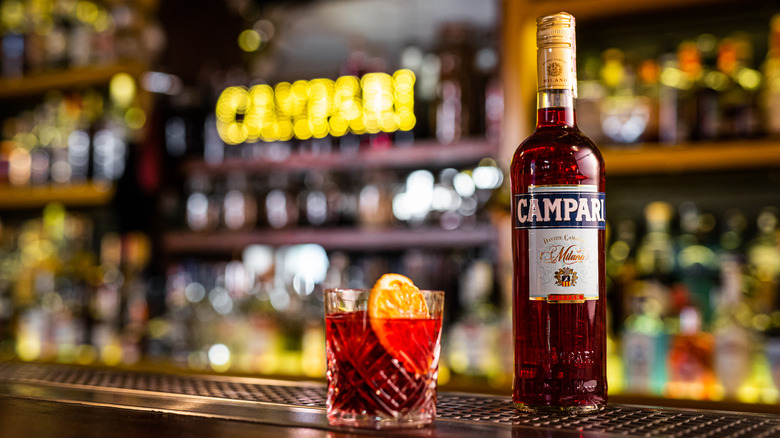 Campari bottle with drink