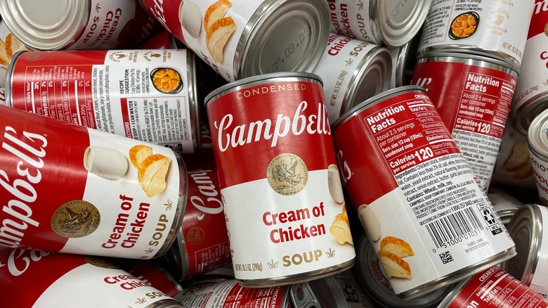 pile of cans of campbell's soup