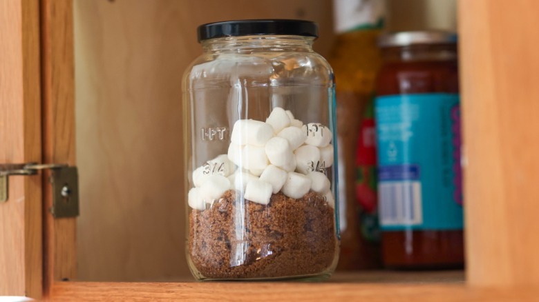 Jar of brown sugar stored with marshmallows to keep moist