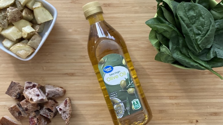 Great Value olive oil on board