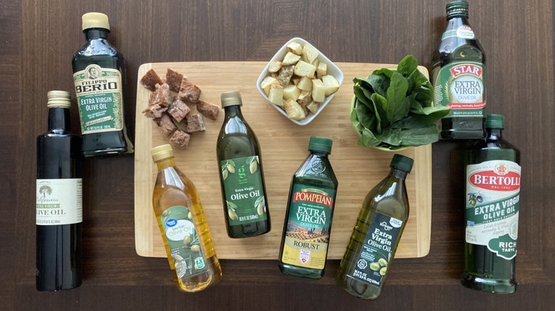 olive oil bottles and tasting elements