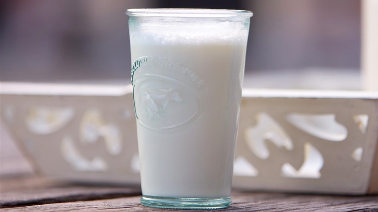 A glass of fresh raw milk.
