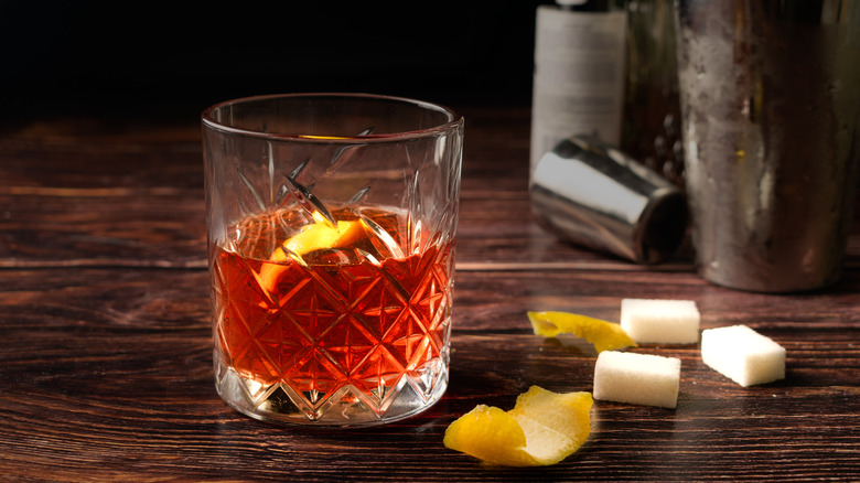 An old fashioned cocktail on a table