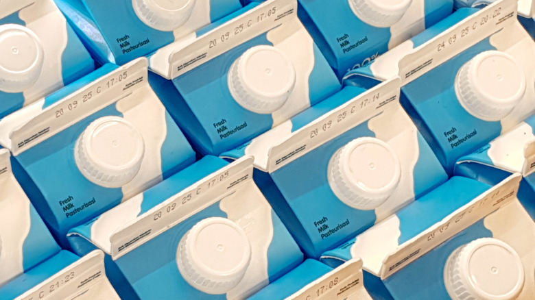 Cartons of milk with printed dates