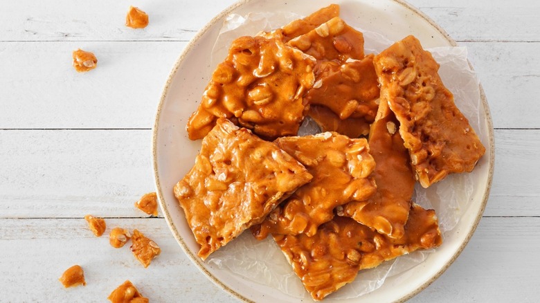 A plate of baked peanut brittle