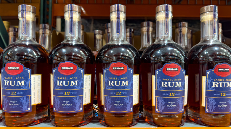 Kirkland Signature barrel-aged rum on a Costco shelf