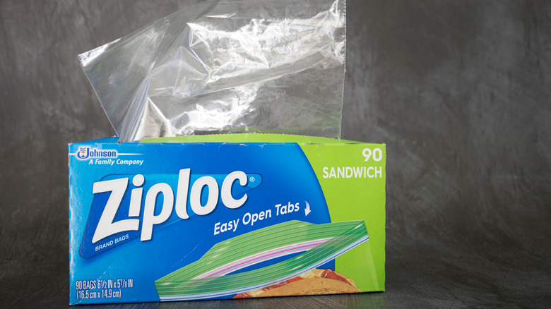 Ziploc bag sticking out of box