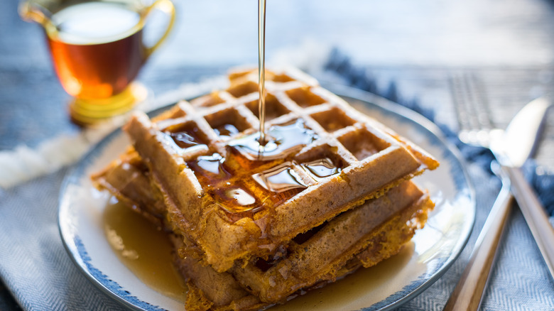 Syrup on waffles