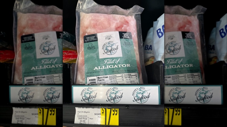 frozen alligator meat in supermarket