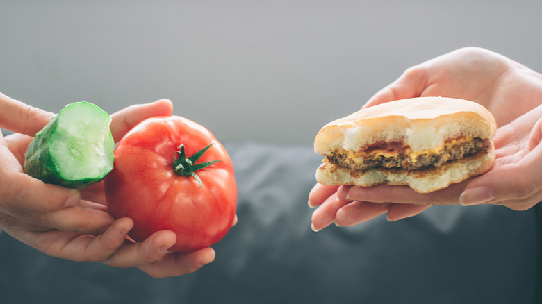 vegetables and a cheeseburger